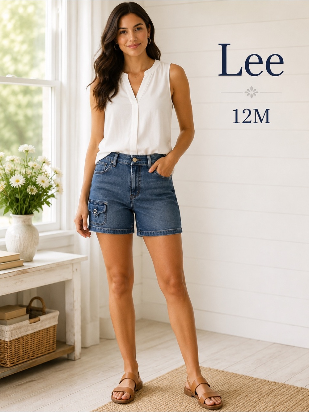 Lee Comfort Waistband Denim Shorts Women’s 12M Stretch Cargo Blue